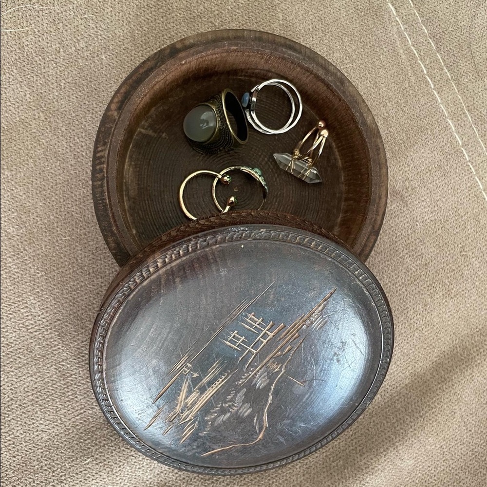 VINTAGE hand carved wooden tin
